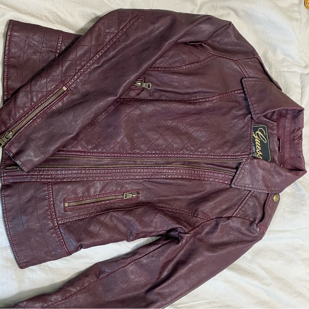 Guess Maroon Leather Jacket